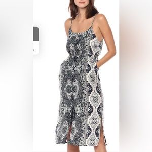 Cupcake and Cashmere Dress “Leela” Paisley Print Tie-Up Front Navy Green Large